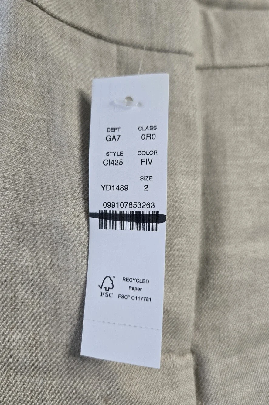 Nwt J. Crew Kaya Pant Stretch Linen Blend Flax Ivory Size 2